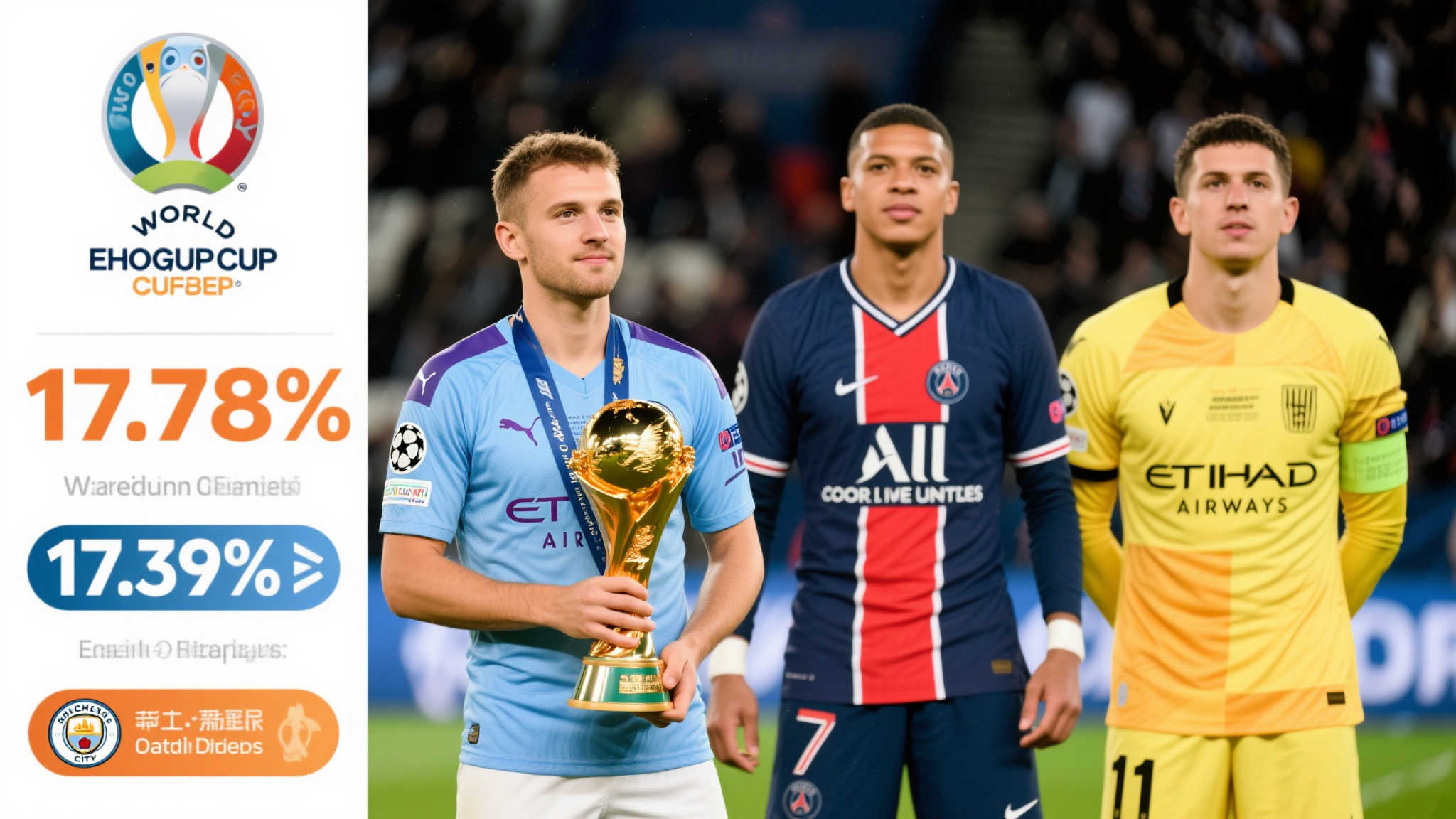 世俱赛夺冠机率:曼城居首,巴黎紧随其后 在全球足球迷翘首以盼的世俱杯赛事中,_谁能捧得冠军